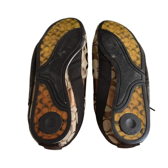 Coach Hadley Signature Canvas Brown Tan Gold Trim Lace Up Sneakers Shoes 8M - Picture 4 of 6